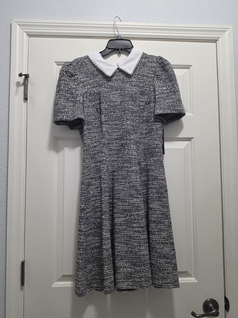 Karl Lagerfeld New Black & White Tweed Fit-and-Flare Dress with Collar Size 4